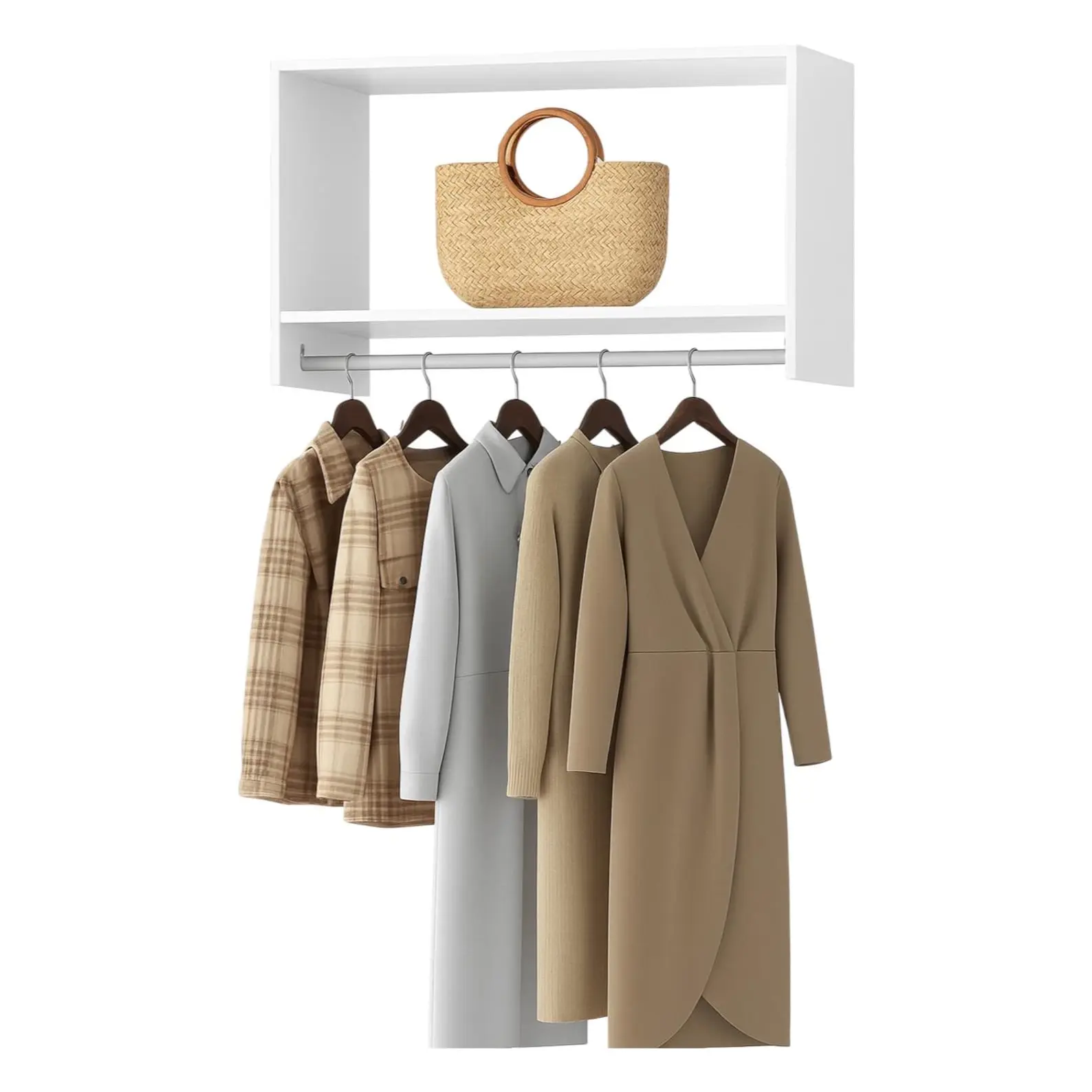 Tall Hanging Wood Closet: Garment Organizer with Shelf & Rod