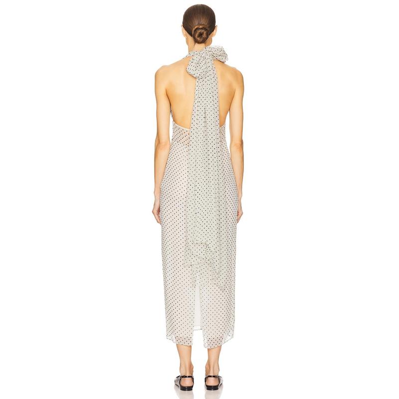 Helsa The Scarf Dress in Printed Silk Chiffon in Ivory & Black Dot