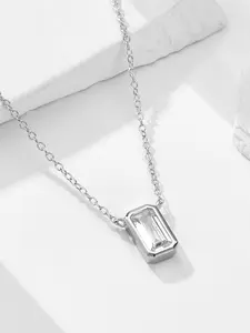 S925 Sterling Silver Rectangle Shaped Artificial Zircon Pendant Necklace, Fashion Jewelry for Party, Daily Clothing Decor, Trendy All-match & Exquisite Jewelry for Gift
