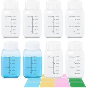 Plastic Bottles with Lids - 8 Pack 2oz Small Travel Containers, Leak-Proof Clear Empty Bottles for Liquid, Water, Pill Storage, Squeeze Containers with Caps
