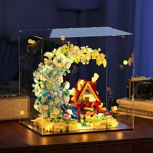 Moon Flower Wooden House Building Blocks Set, Building Kit, Realistic Flower Blocks, Stress Relief Toy, Home Display Decor, Office Decoration, Flower Bricks