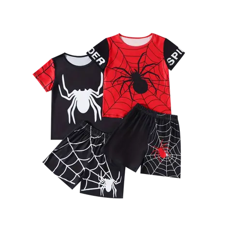 #SummerVibes boys' summer short-sleeved shorts suit children's summer cobweb fashion casual boys' shorts short-sleeved suit Outfits Set Clothes Sets Match Style Set Suitable for ages 3-12