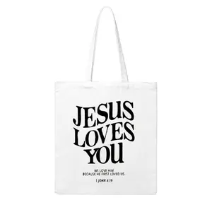 Womens Printed Canvas Tote Bag Jesus Loves You Bible Verse Design Everyday Use Summer Autumn Stylish Durable And Versatile Perfect For Any Occasion