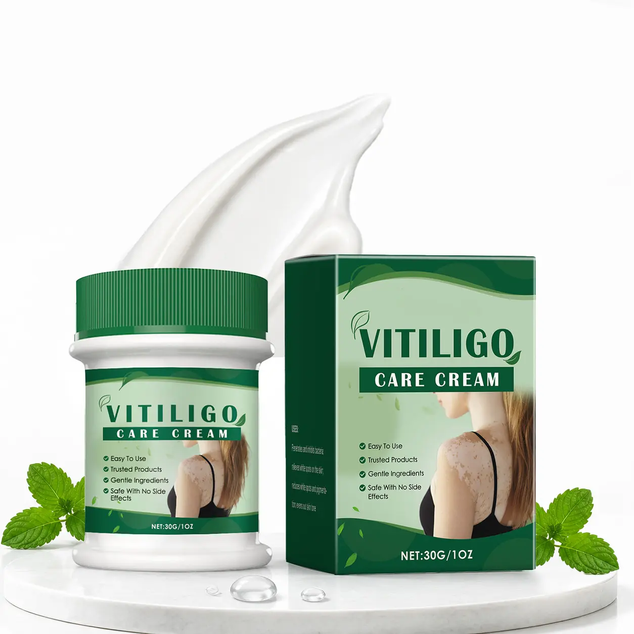 Vitiligo Treatment Cream, Daily Moisturizer with Mint & Aloe to Improve Skin Pigmentation, Silky Cooling Formula for All Skin Types, Hydrating, Body Care