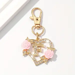 1Pc Women's Keychain - Pink Letters, Heart-Shaped Gold Lobster Clasp, Elegant Keychain for Valentine's Day, Birthday, Anniversary, Daily Bag Decoration, Car Keychain, Sparkling Rhinestone Design, Fine Craftsmanship
