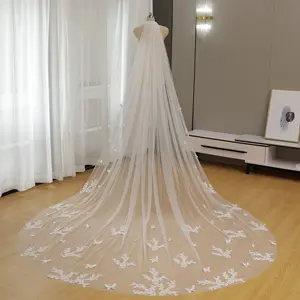 Cathedral Bridal Veil with 3D Butterfly & Floral Lace