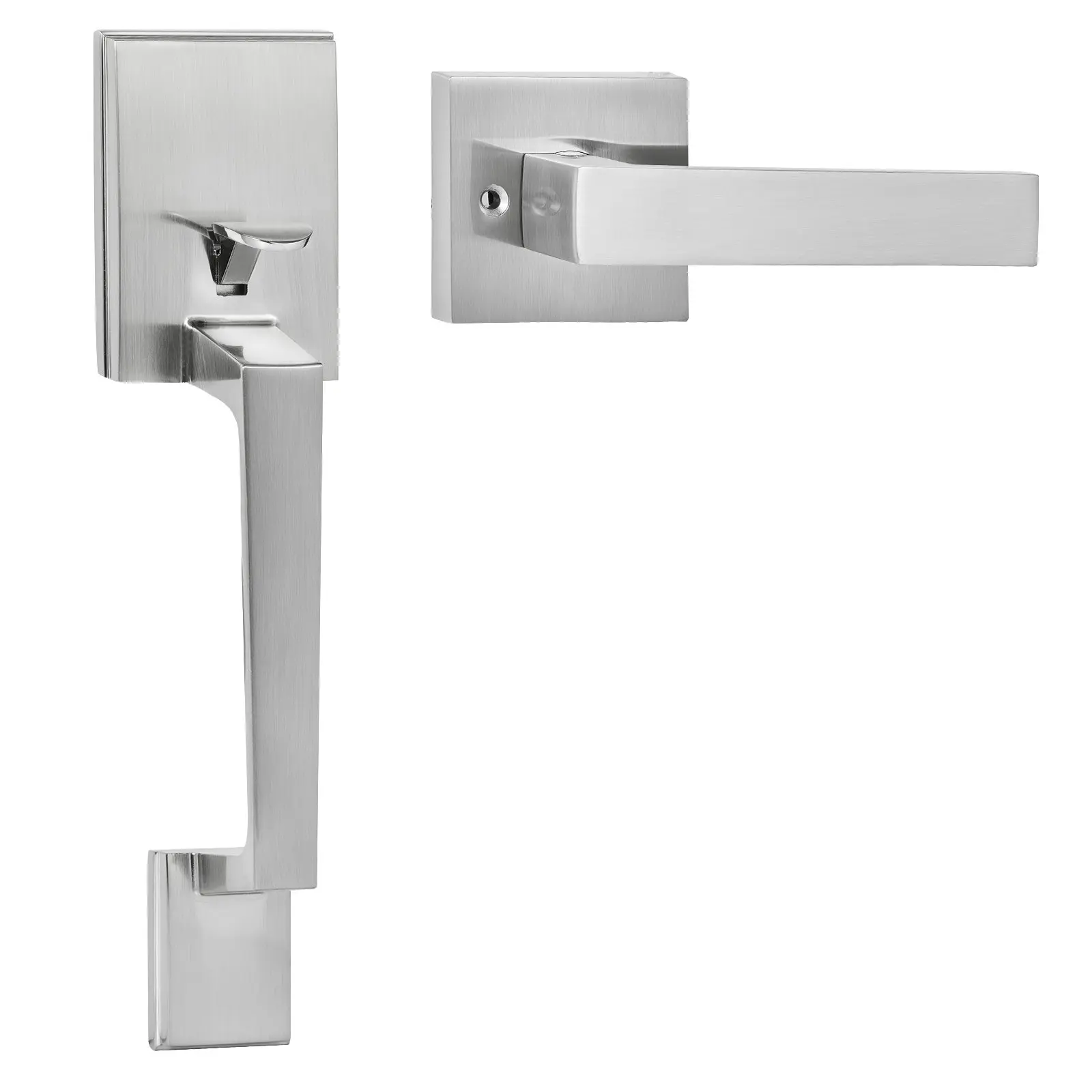 【DealsForYouDays】Satin Nickel Square Lever Front Handleset (No Lock) for Front & Entrance Doors, 1-3/8 inch to 1-3/4 inch Adjustable Hole Spacing, Zinc Alloy Die-Casting, Reversible for Right-Left Handed Use, Hassle-Free Installation Door Handles