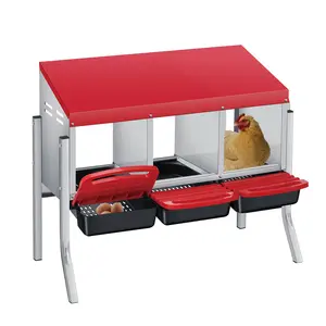 Metal chicken nest box with 3 compartments and legs - pull-out egg tray for easy collection and cleaning of eggs, wall mounted, farm chicken coop