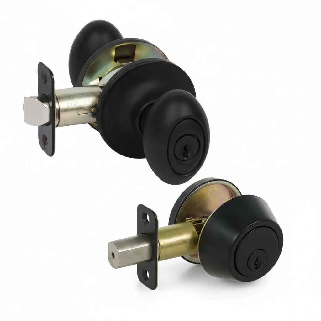 Somerset Matte Black Entry Knob with Matching Single Cylinder Deadbolt Combo Pack