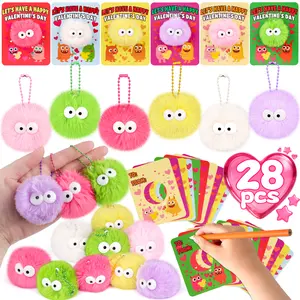 28 Pack Fluffy Keyrings Valentine’s Day Gifts for Kids Classroom Exchange Party Favors, Squishy toys Classroom with Valentine Stuffed Animal Keychain Valentines Cards for Girls Boys Exchange Gifts Mini Plush Toys Valentine Party Favors School Prizes