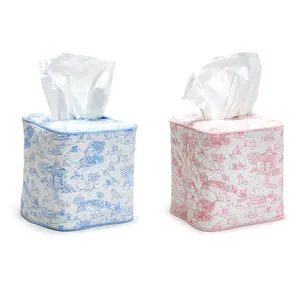Two's Company Toile Quilted Tissue Box Cover