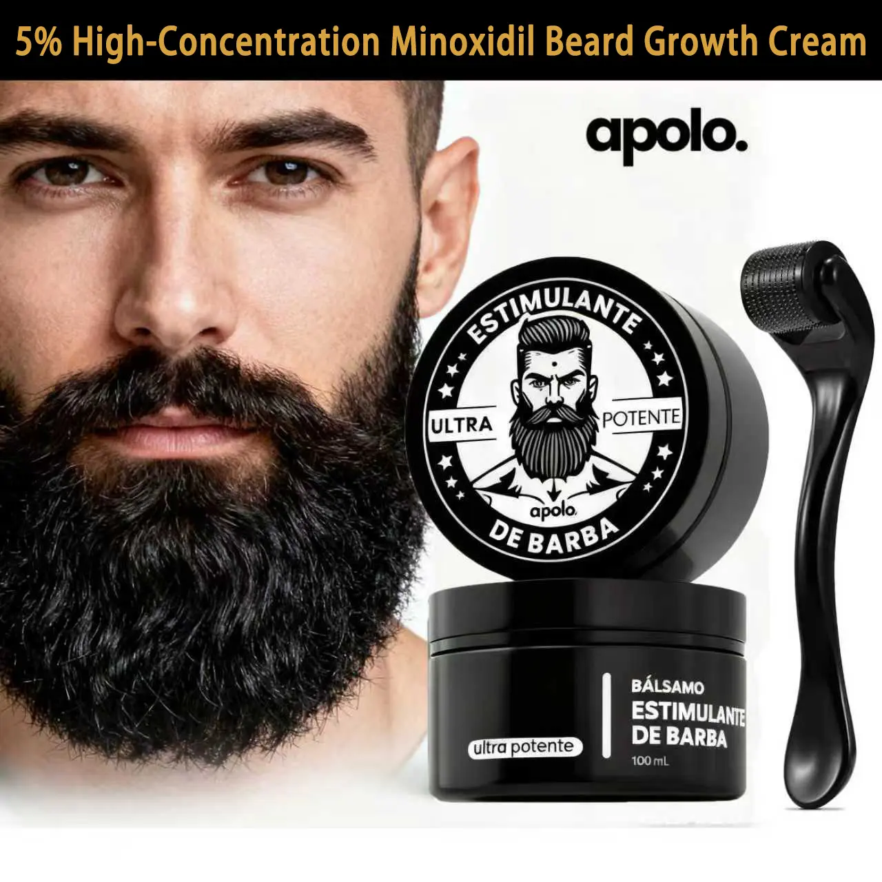 Apolo5% High-Concentration Minoxidil Beard Growth Cream Gift Set, 4X Intense Beard Stimulant for Alopecia Beard, Fast Follicle Activation, Fix Sparse Spots & Ensure Even Perfect Beard Growth