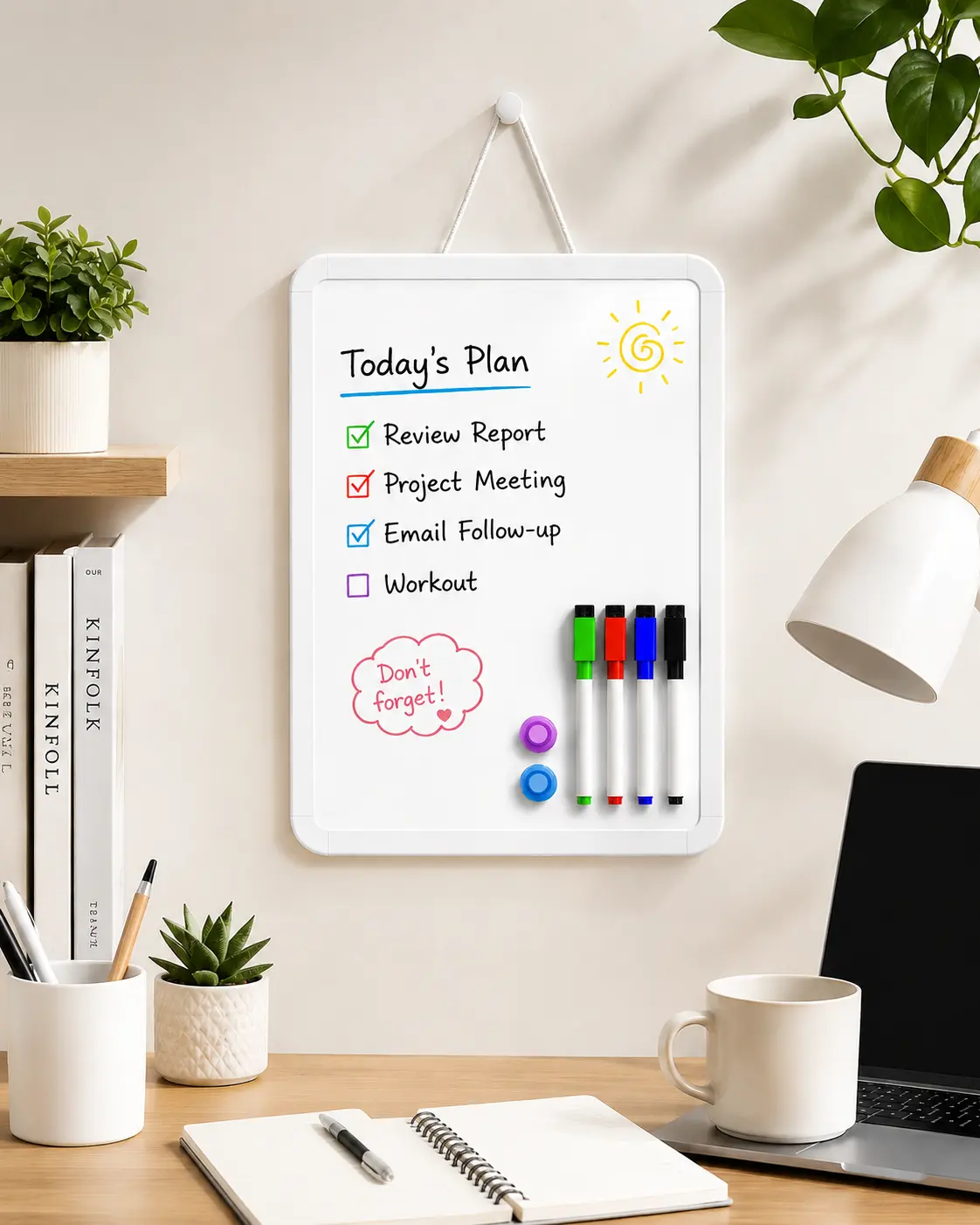 MaxGear 8.5*11 in Magnetic White Board for Home, Plastic Mini Dry Erase Board for Families, Wall-Desk-Fridge Mountable, Lightweight, Portable, Long-Lasting Smooth Surface, with 4 Drawing Markers & 2 Magnets