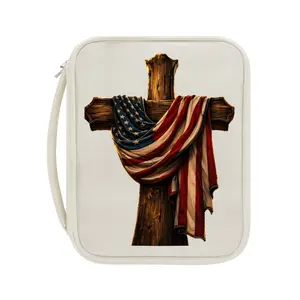 America Flag Cross Bible Cover Case for Men, Retro Design Bible Bag Large with Handle, Lightweight Christian Gift for Dad Men
