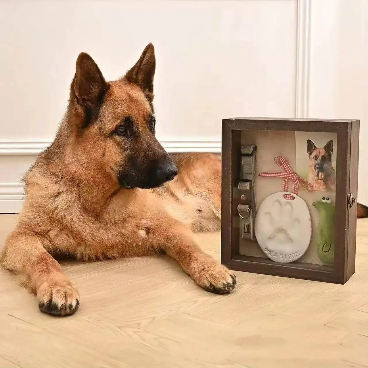 Wooden Pet Memory Frame with Collar & Toy Storage – Shadow Box Display for Dogs Cats, Keepsake Organizer for Wall or Desk