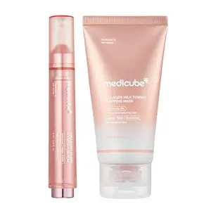 [medicube] Milky Glow Lock Collagen Duo l Collagen Glazed Milky Glow Wrapping Mask (20-Min Use) + Collagen Glow Booster Milk Serum for Hydration & Radiance, Korean Skincare, K-beauty