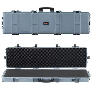 summervibes 50-in Hard Lockable Rifle Case, IP67 Rated Waterproof Dustproof with Pre-cut Foams, Movable Wheels Gun Storage for Rifle, Shotgun, Airsoft Gun, Grey