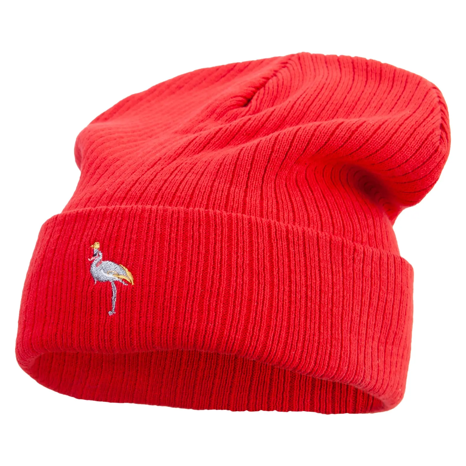 Crowned Crane Embroidered Big Size Cuff Long Beanie