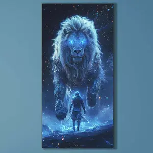 5D DIY Full Drill Round Diamond Painting - Diamond Art Kit Blue Lion Mosaic, Canvas - DIY Decor, Home Wall Decoration, Perfect for Valentine's Day, Independence Day, Birthday, and Anniversary Gifts.