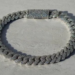 8mm Diamond-Cut Moissanite Cuban Link Bracelet in 925 Sterling Silver