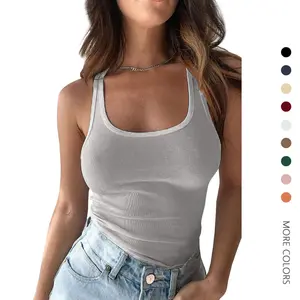 Danedvi Women’s Workout Scoop Neck Tank Top Ribbed Sleeveless Cami Lightweight Solid Basic Shirts