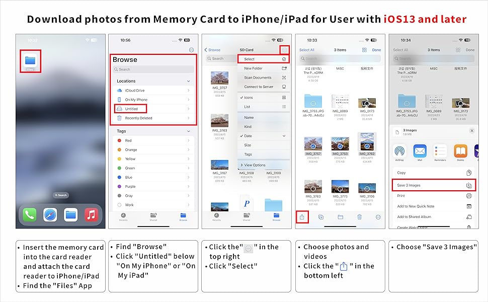 SD Card Reader, USB 3.0 Type C High Speed to SD/TF Card Adapter for iPhone 17/16/15 Pro Max Memory Card Reader with SD MicroSD USB 3 Port for Mac/iPad/MacBook Pro/Air Android Phone Tablet No App Required