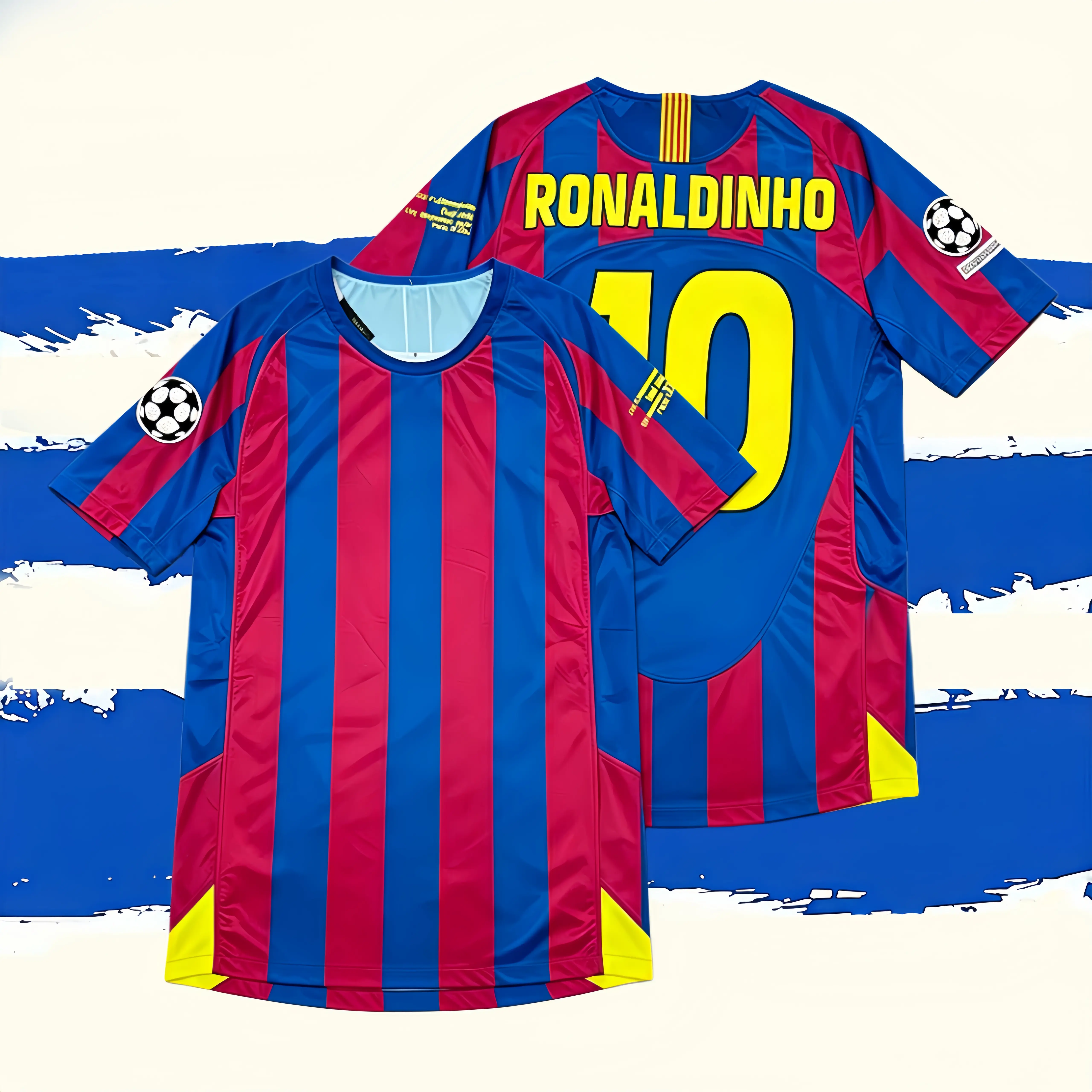 05/06 Home Red and Blue No. 10 Ronaldinho Short-Sleeve Jersey