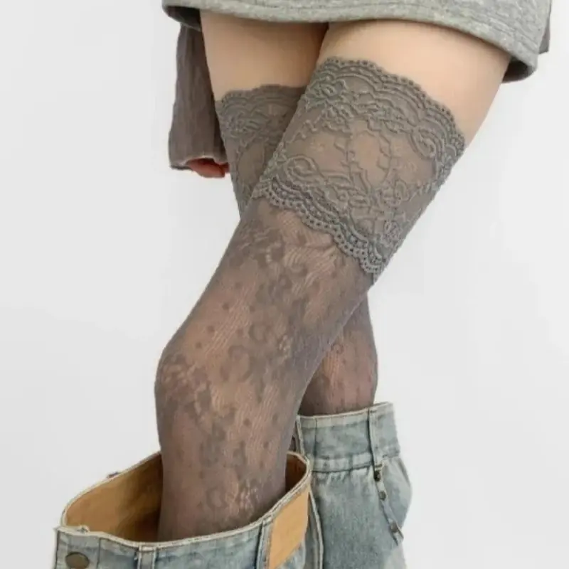 Women's Spring Summer Sheer Lace Trim Fishnet Thigh High Socks Retro Floral Mesh Over the Knee Stockings Breathable Nylon Boot Socks White Multi-color Fashion Elegance Illusion Stockings Womenswear