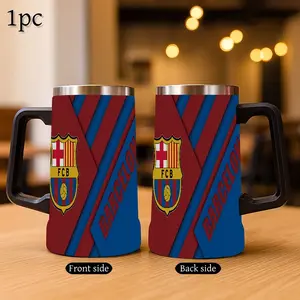 1pc 24oz Barcelona Fc Striped Stainless Steel Travel Mug, Dual-Layer Wall Vacuum Design, Thermal Flask for Coffee/tea, Perfect Halloween Present