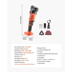 VEVOR Cordless Oscillating Tool, 20V Multitool Oscillating Tool with 6 Variable Speeds 8500 - 17000 OPM, 3.2 Oscillating Angle, 8PCS Saw Accessories LED Work Light (Battery Pack Not Included)