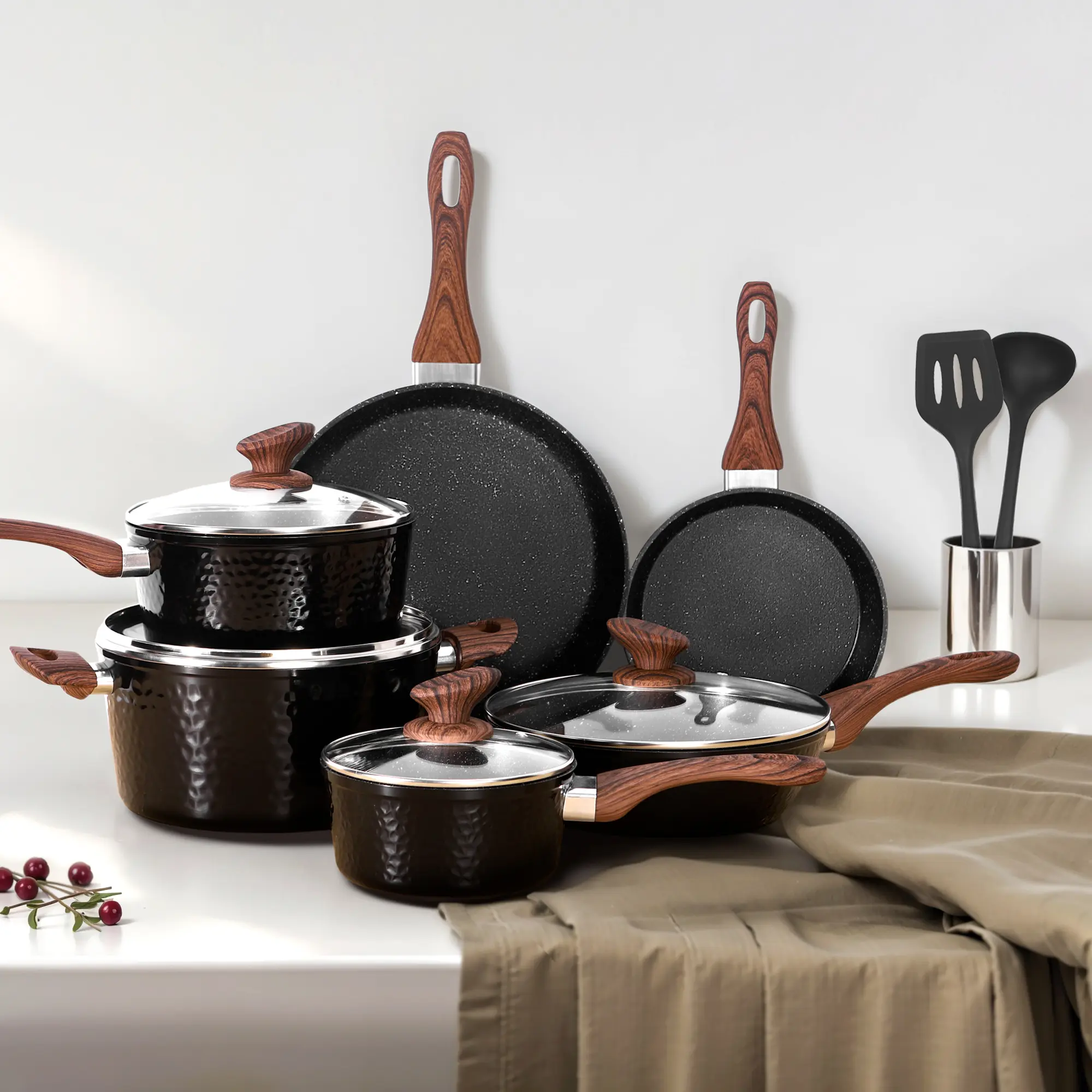 Kitchen Academy Premium Cookware Sets - 12 Piece Triple Coated Nonstick Aluminum Composition for Stovetop Pot Pans Cast Iron Skillet Casserole Kitchen Academy Premium Cookware Sets - 12 Piece Triple Coated Nonstick Aluminum Composition for Stovetop Pot Pans Cast Iron Skillet Casserole