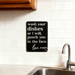 Funny 'Wash Your Dishes or I'll Punch You in the Face' Metal Tin Sign 8"x12" - Waterproof, Weather-Resistant, Matte Finish, Perfect for Kitchen & Home Decoration, Housewarming Gift