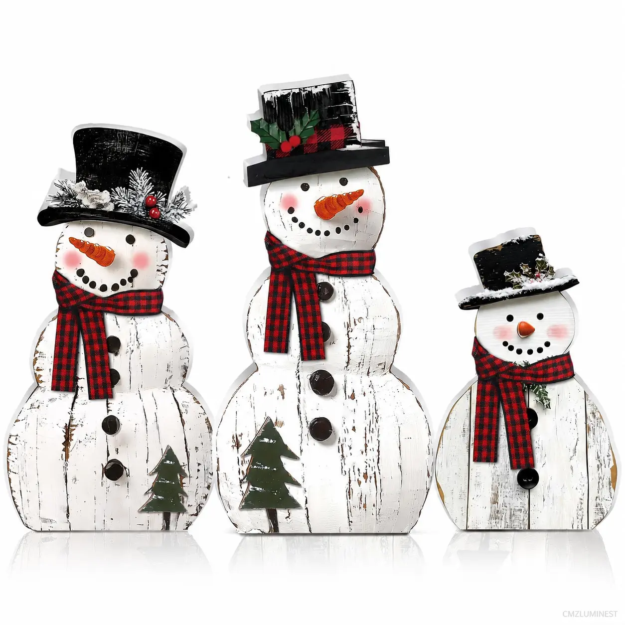 3-Piece Wood Rustic Snowman Table Center Decorations - Artificial Winter Neutral-Style Decor for Christmas, Home Tabletop Displays, Snowman Party Supplies (Indoor Home, Kitchen, Office Use)
