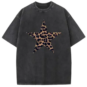 Acid Washed Shirts Five-Pointed Star Oversized Half Short Sleeves Casual Printed Graphic Tee Summer Comfortable Cotton classic  rock moon  rocks macco