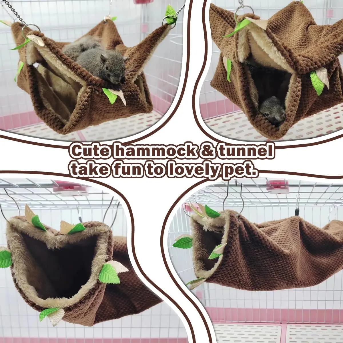 Ferret Hammock-Tunnel Cage Accessory, Warm Hide and Play Tube for Small Pets (1. Hammock&Tunnel) – Suitable for Guinea Pigs, Rats