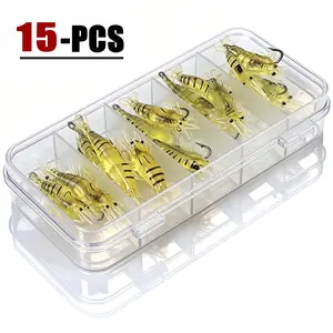 15-PCS Soft Plastic Fishing Lures, Grass Shrimp Shape Fishing Equipment - Realistic Swim Micro Bait for Freshwater/Saltwater, Easy Hookups tiktokshopspringglowup,summervibes