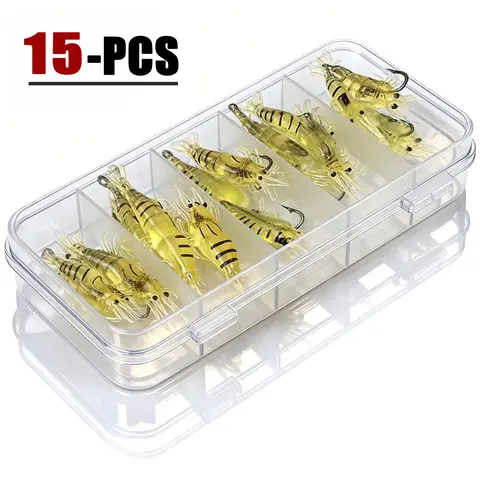 15/30-PCS Soft Plastic Grass Shrimp Fishing Lures, 15pcs/set Realistic Swim Micro Bait - Fresh/Salty Water Coastal Waters Lakes Equipment, Easy Hookups Small-Fish Trigger Bass Lure Accessories