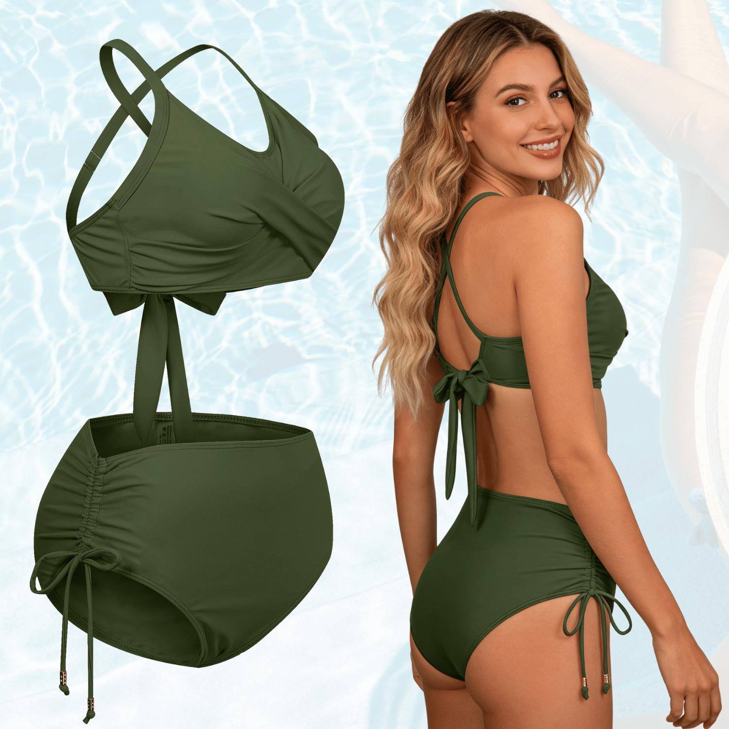 Women's 2 Pieces Crisscross Back Bikini Set with Removable Pads Drawstring Ruched Swimsuit for Beach Pool Women's 2 Pieces Crisscross Back Bikini Set with Removable Pads Drawstring Ruched Swimsuit for Beach Pool