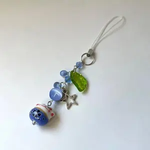 Handmade Blue Lucky Cat Phone Charm | Cat Charm | Phone Accessories | Leaf Charm | Blue Lucky Cat Keychain