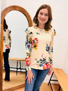 Floral Printed Top With Ruffled Sleeves