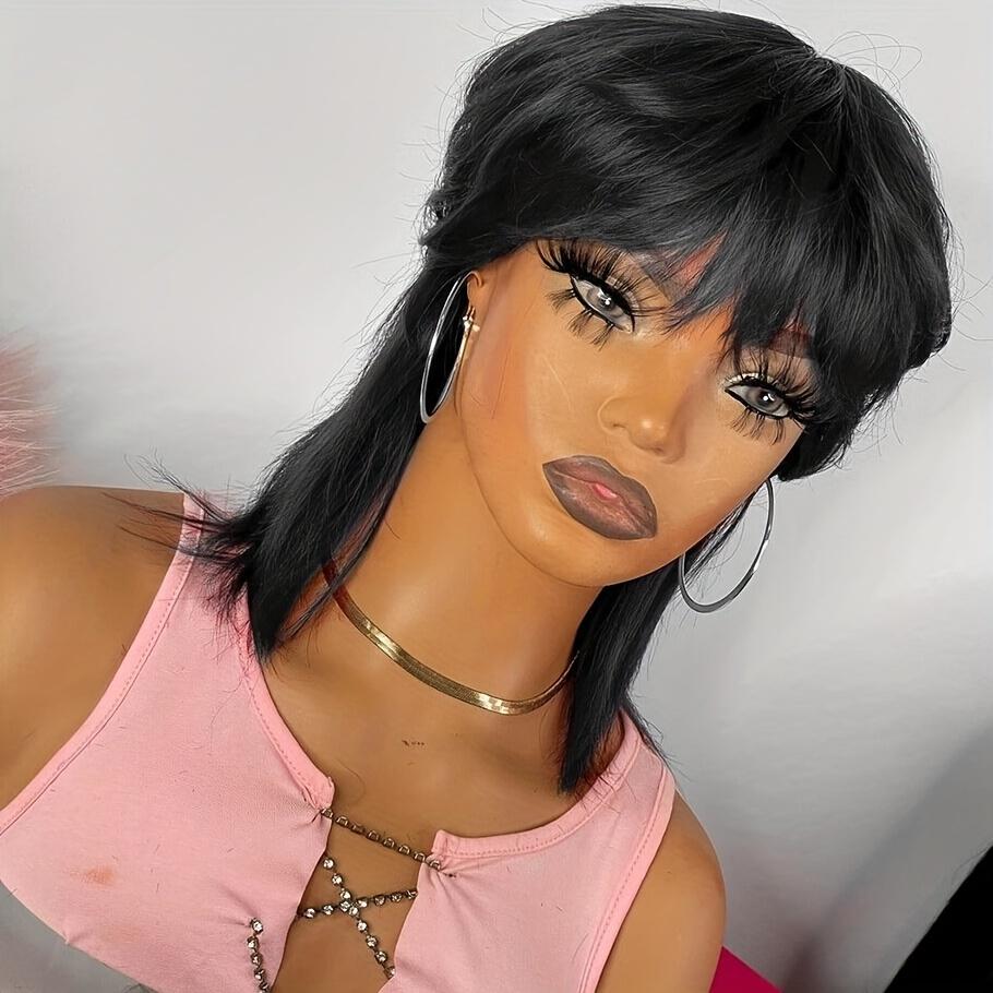 Short Pixie Cut Synthetic Wigs With Bangs For Women COS WIG Mullet Wig Fashionable For Daily Use Party