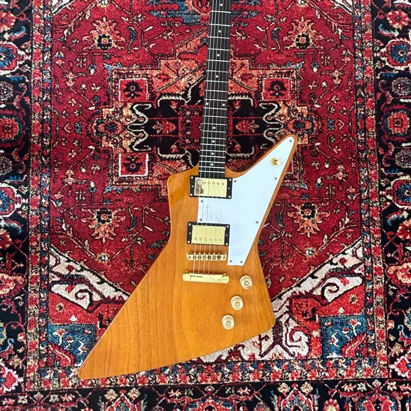1958 Vintage Korina Explorer-Shape Electric Guitar for Adults, Gold Hardware, HH Pickups, Natural Wooden Body, Collectible Gold Guitars & Gear Accessories with Protection Features