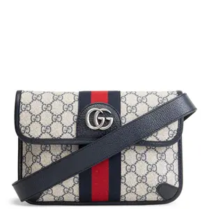 Pre-owned GUCCI GG Supreme Coated Canvas with Leather Trim Belt Bags GG Supreme Ophidia Belt Bag Navy
