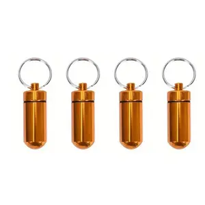 4Count/Set Portable Mini Sealed Pill Box Aluminum Keychain Hook Outdoor Travel First Aid Essential Multifunctional Storage Bottle Camping Hiking Office Daily Organizer Small Container with Hook Jewelry Carry On