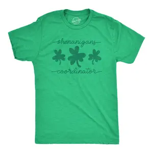Mens Shenanigans Coordinator T Shirt Funny Saint Patrick's Day Parade Graphic Novelty Tee for Guys Mens Funny T Shirts Cool Vintage Fashion T-Shirt Gift Classic Menswear Saint Patrick's Day Apparel for Men Green