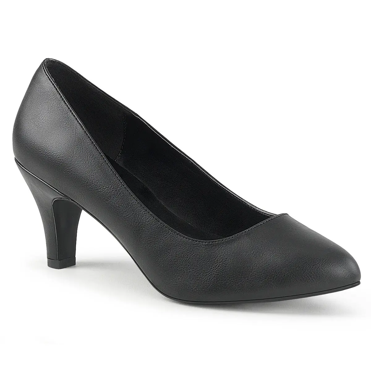 Women's Classic Pointed-Toe High Heel Pumps - Black PU Leather, 3-Inch Flattering Height, Feminine Style Formal Footwear for Office, Evening Wear, Comfortable Plus-Size Fit, Heeled