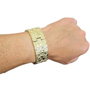 Mens Nugget Bracelet 14k Gold Plated 8mm 15mm 24mm 8 inch Hip Hop Fashion