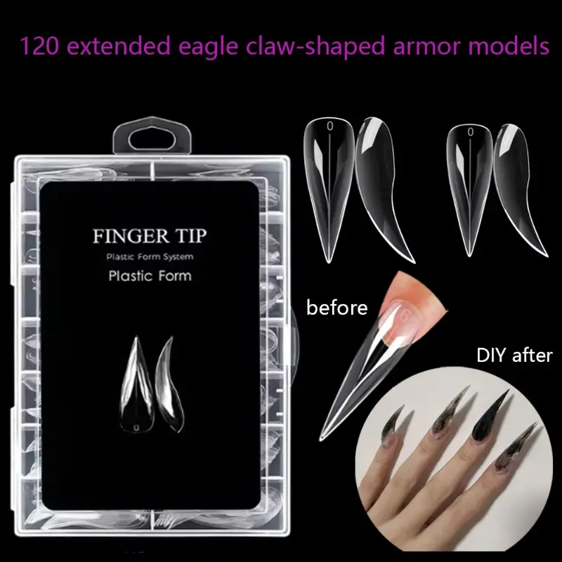 140pcs Short Curved Stiletto Nail Dual Form for Nail Extension of 3D Cat's Claw Sculptural Acrylic Nails Full Cover Molds New