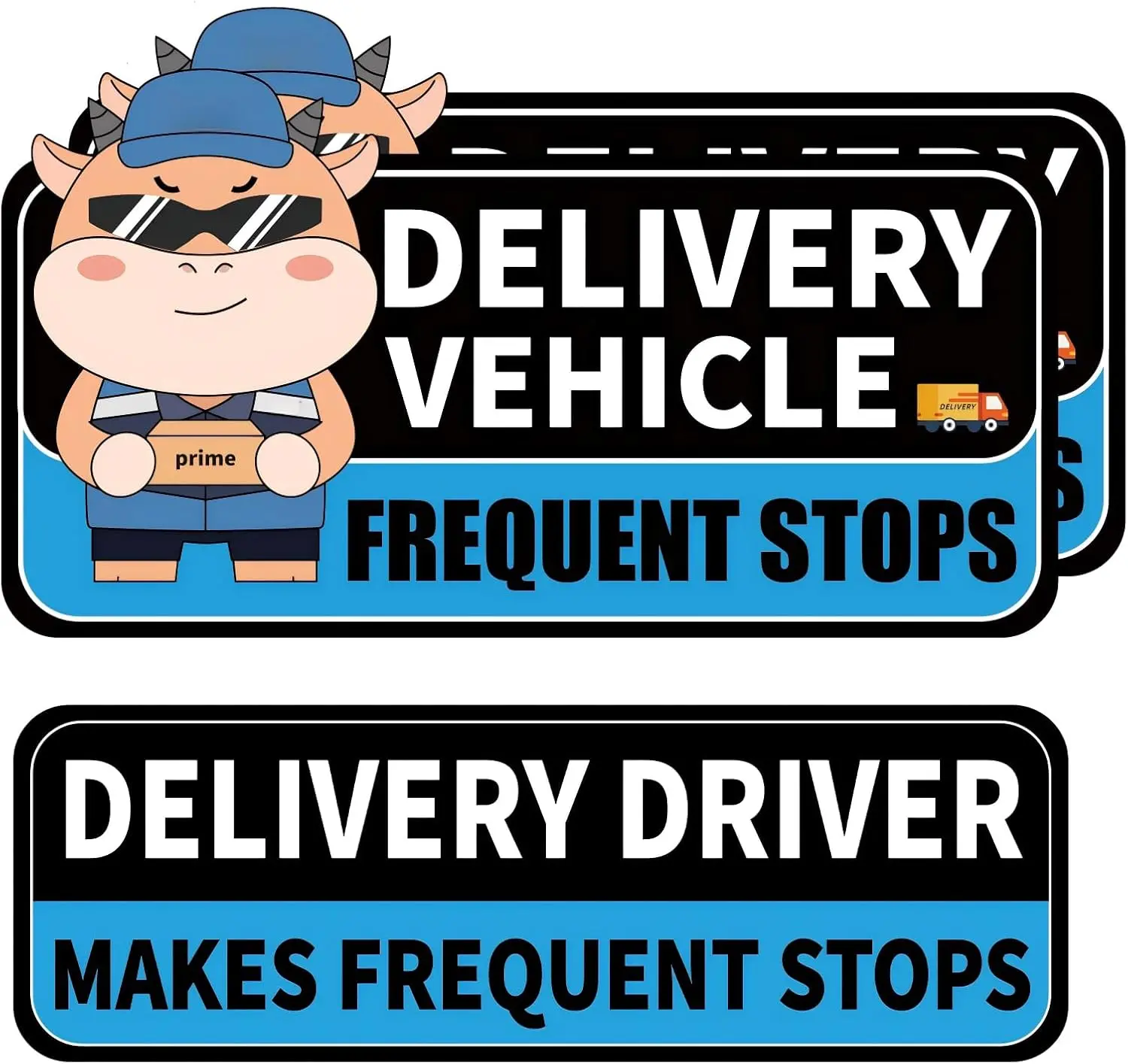 Delivery Driver Car Magnet Sticker - Reflective Caution Sign Visibility Aid, 2 Sizes (2 Pack 11"x7" + 1 Pack 11"x3"), Durable Weather-Resistant Vehicle Magnetic Sign (Blue-01), Two Sizes