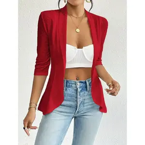 【US Shipping】Sleeve Turn-Down Collar Ruffle Hem Tightened Waist Jacket Autumn Clothing - / u00e9 Women |      tiktokPriv Private Autumn Winter Basic Simple Ribbed Mid-Length 992